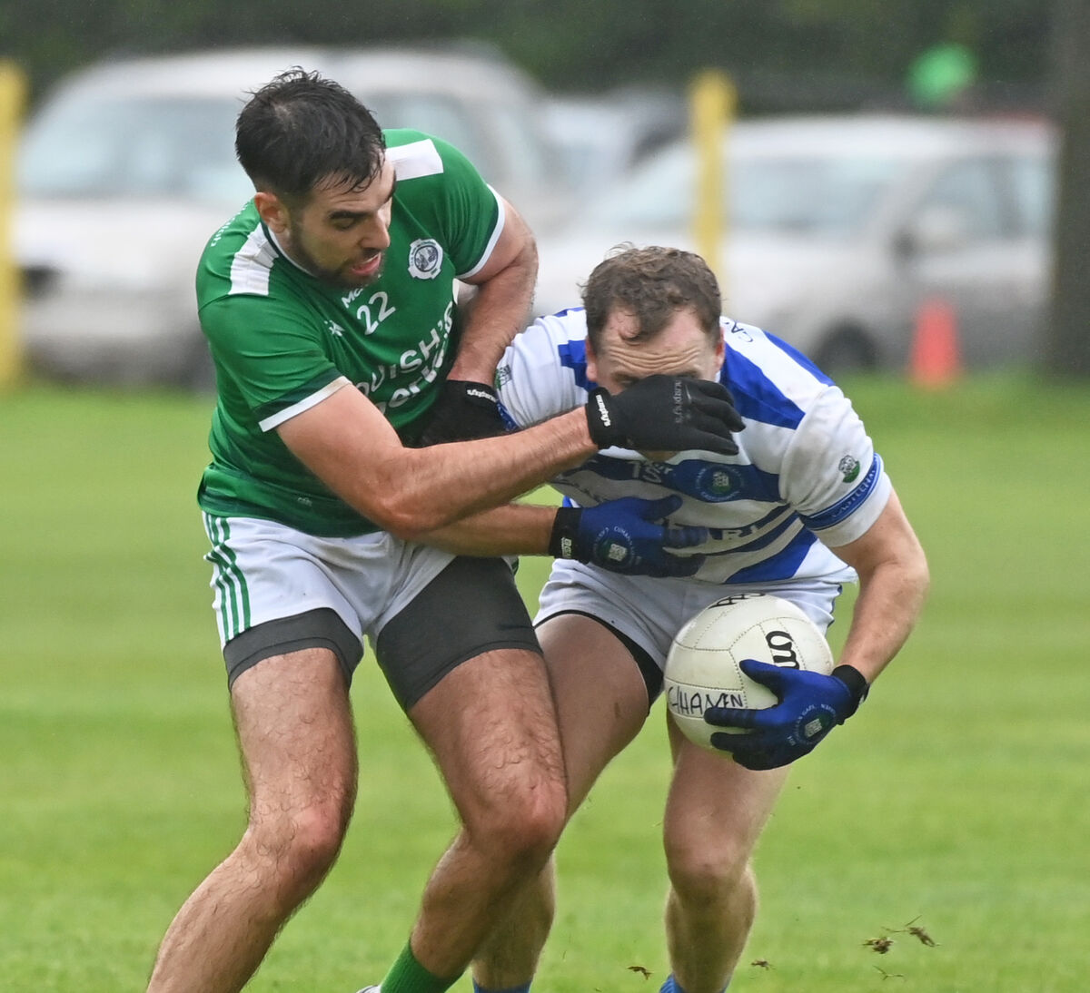 Castlehaven's Michael Hurley holds off Ballincollig's Sean Kiely. Picture: Eddie O'Hare