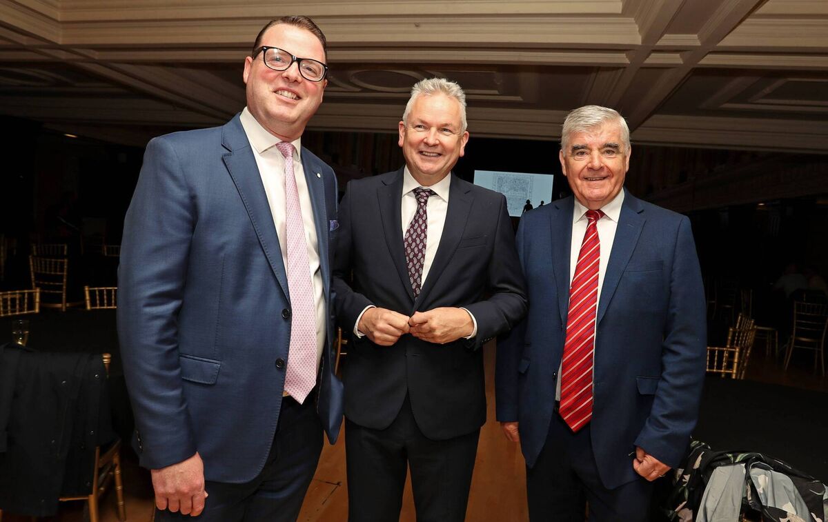 Pictured at the Pre Banquet Reception are, Graham Orr, IPB, Paddy Lavelle, Secretary General ETBI and Cllr Tom Fortune, Kildare Wicklow ETB, after day two of the 2023 ETBI Annual Conference, at Cork City Hall, Cork. Picture: Jim Coughlan. 