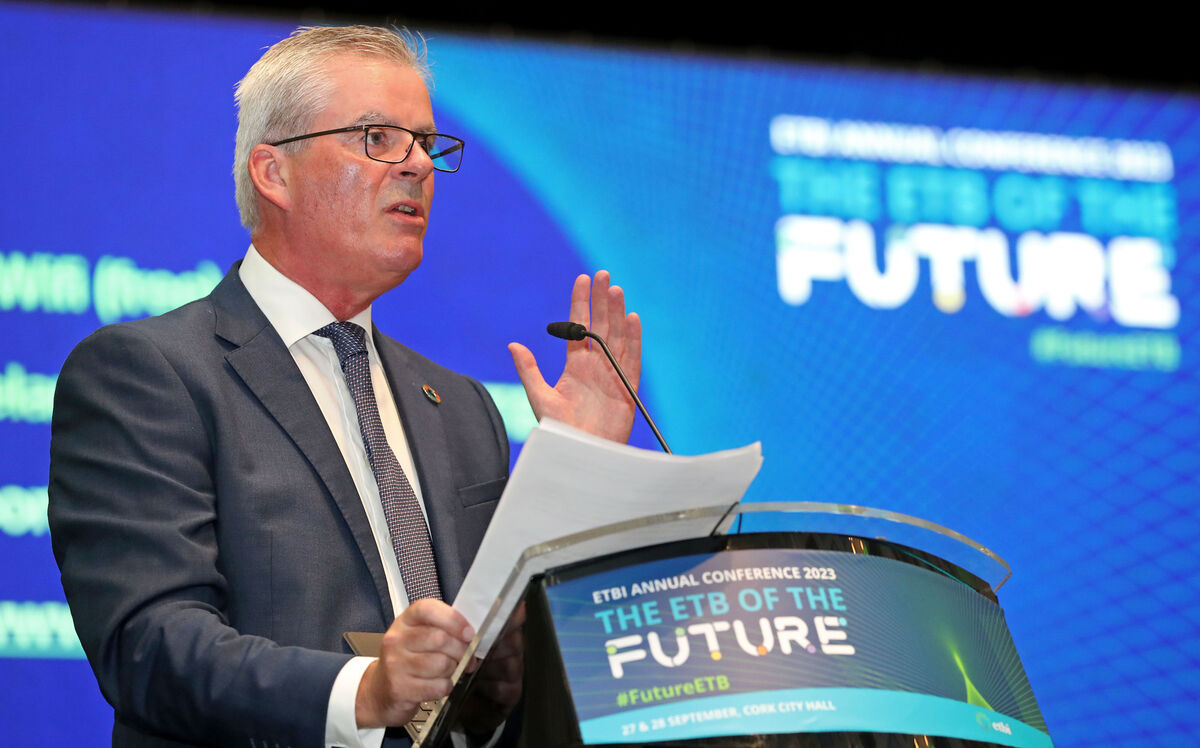 Pictured speaking is Denis Leamy, Chief Executive Cork ETB, at day two of the 2023 ETBI Annual Conference, at Cork City Hall, Cork. Picture: Jim Coughlan.