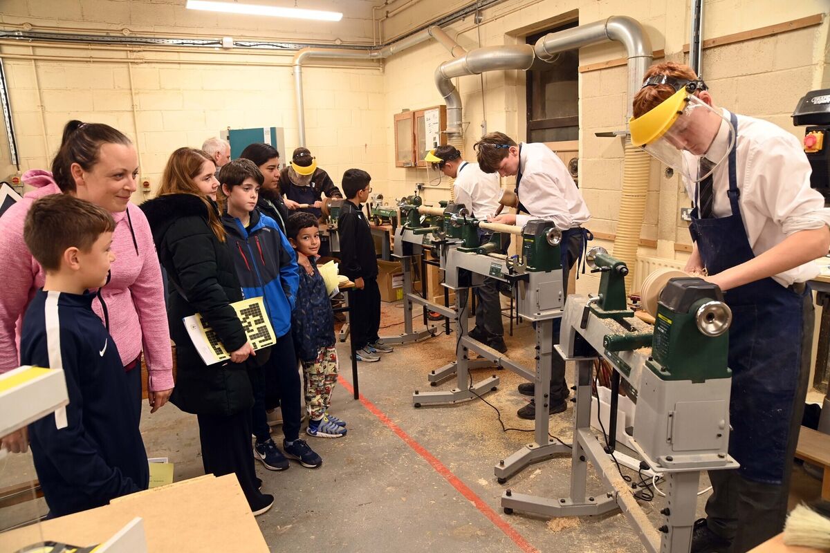 Students during a wood turning demonstration at Douglas Community School's open night in Cork. Picture Denis Minihane. Students during a wood turning demonstration at Douglas Community School's open night in Cork. Picture Denis Minihane.