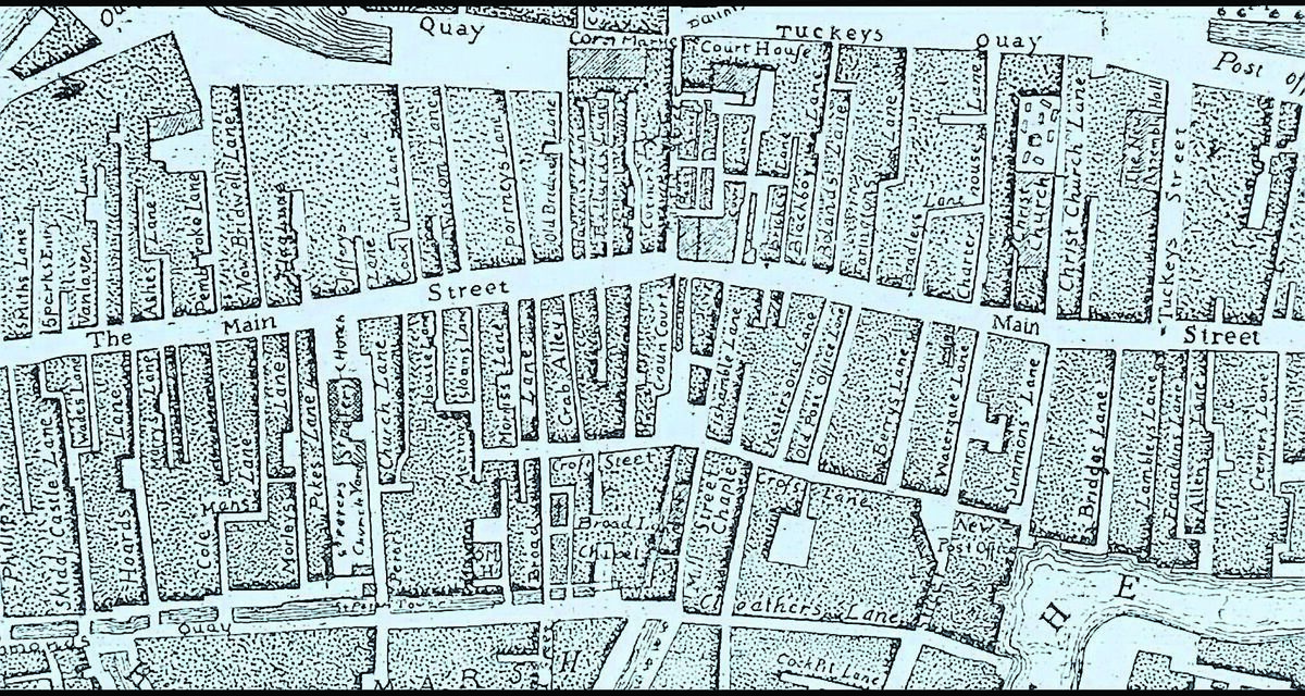 This section of John Rocque’s map for 1773 give us a bird eye view of the many lanes that housed a large population in the ancient city of Cork. Map: Courtesy, Cork City Library This section of John Rocque’s map for 1773 give us a bird eye view of the many lanes that housed a large population in the ancient city of Cork. Map: Courtesy, Cork City Library