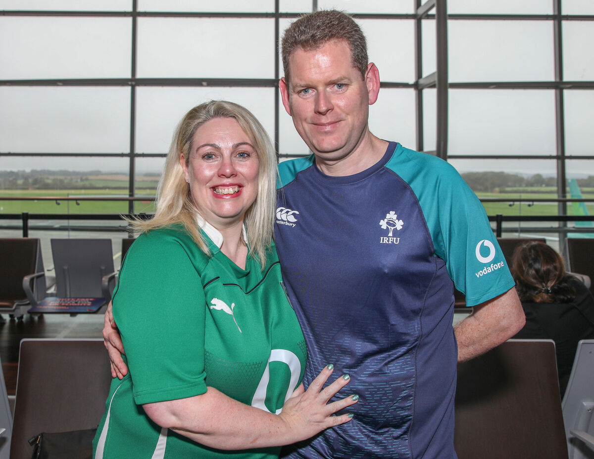 Amy and David Wynne from Ballincollig at Cork Airport as they prepare to travel to the Ireland v Scotland game in the Rugby World Cup match that is being held in Paris. Picture: David Creedon Amy and David Wynne from Ballincollig at Cork Airport as they prepare to travel to the Ireland v Scotland game in the Rugby World Cup match that is being held in Paris. Picture: David Creedon