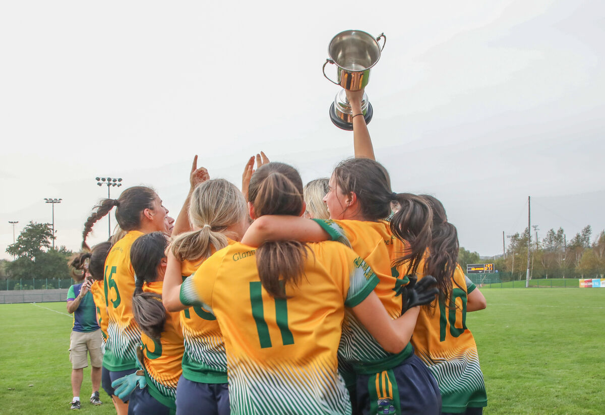 Glanmire celebrate their win in the Ladies Intermediate Championship final at MTU. Picture: David Creedon