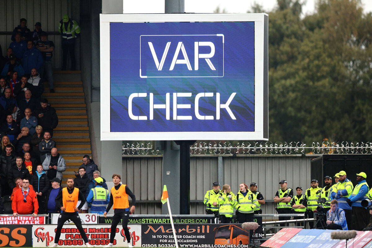 A VAR check is under way after a possible handball by St Mirren's Ryan Strain (not pictured) during the cinch Premiership match at the SMISA Stadium, Paisley. 