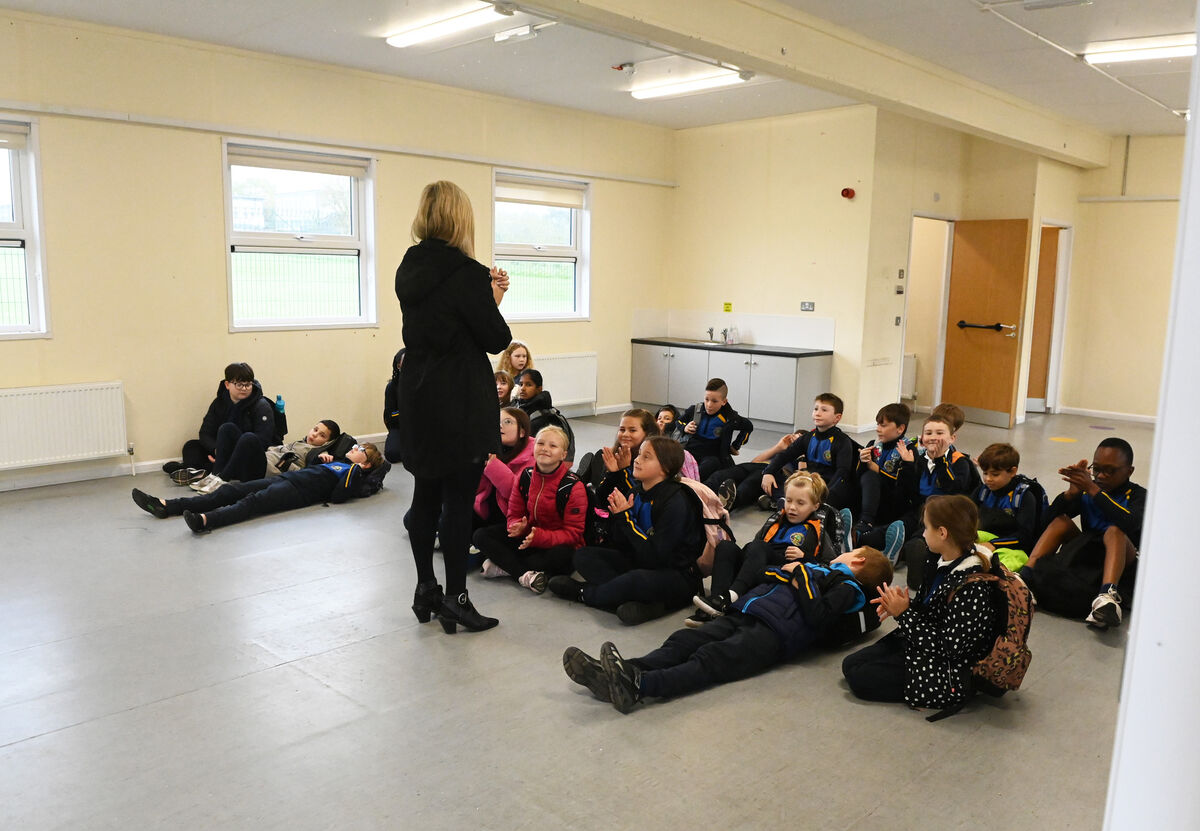 Pupils in the old pre-fabs before moving to their new premises on Station Road, Carrigtwohill. Picture; Eddie O'Hare