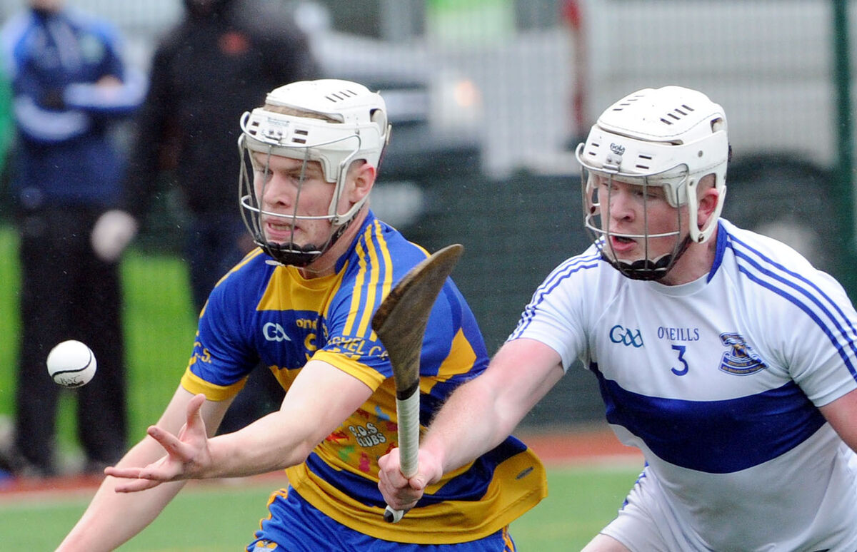 Cashel Community School's Oisín O'Donoghue and Gaelcholáiste Mhuire A.G., An Mhainistir Thuaidh's Eoghan Ó Súilleabháin trying to win the ball in the TUS Dr. Harty Cup at Banteer. Cashel Community School's Oisín O'Donoghue and Gaelcholáiste Mhuire A.G., An Mhainistir Thuaidh's Eoghan Ó Súilleabháin trying to win the ball in the TUS Dr. Harty Cup at Banteer.
