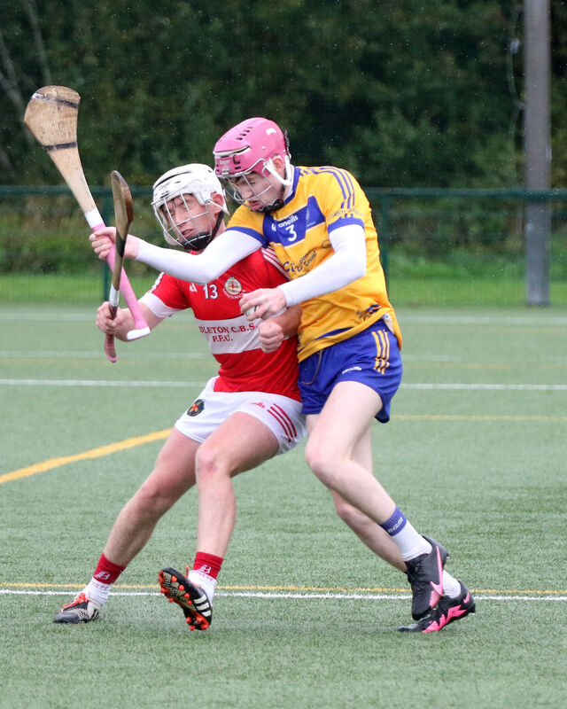 John Cahill Rice College, duelling with James O'Brien Midleton CBS in the Harty Cup Match in UL. Picture: Brendan Gleeson