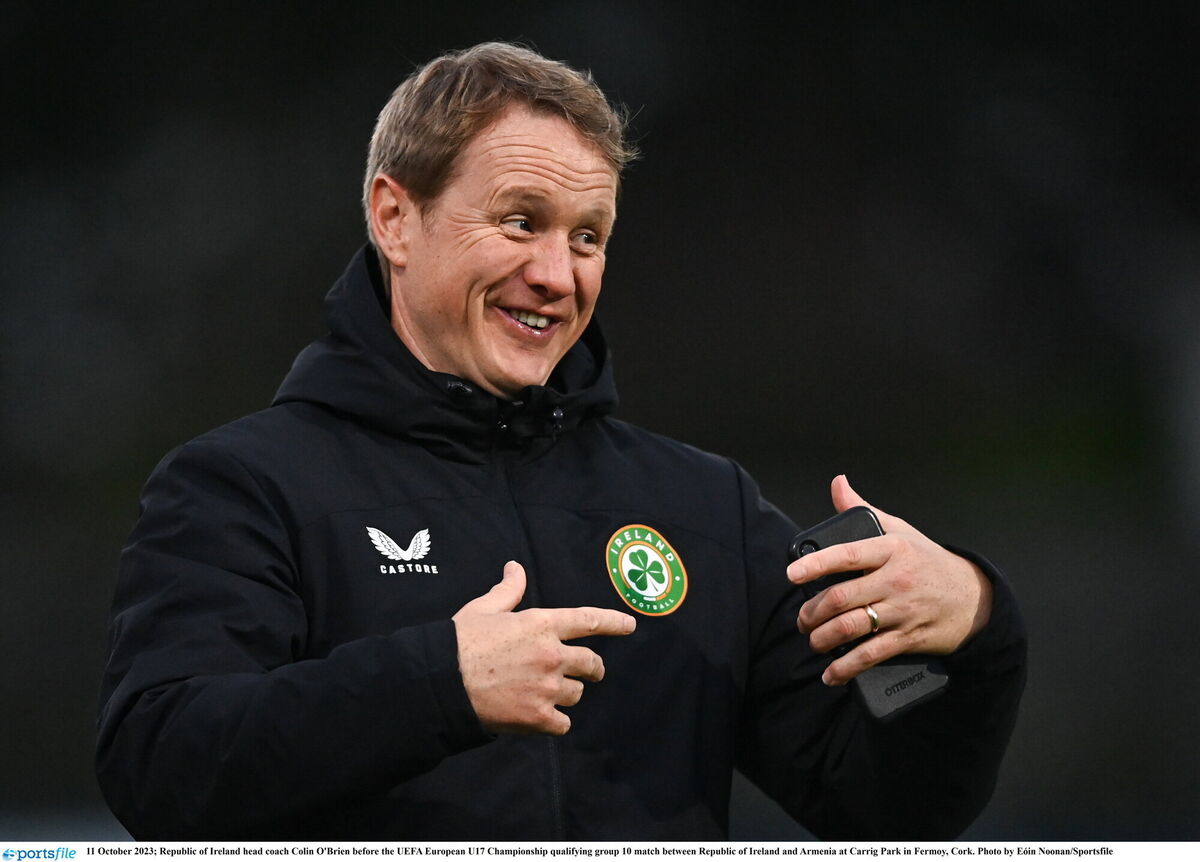 Republic of Ireland head coach Colin O'Brien before the UEFA European U17 Championship qualifying group 10 match between Republic of Ireland and Armenia at Carrig Park in Fermoy, Cork. Photo by Eóin Noonan/Sportsfile