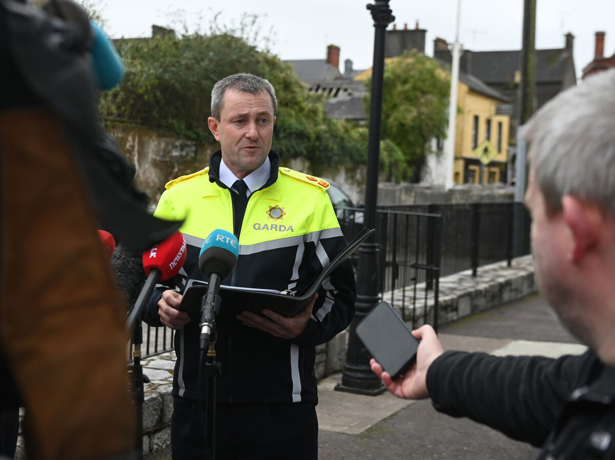 Supt. Adrian Gamble speaking to the media outside Midleton garda station. Picture; Eddie O'Hare