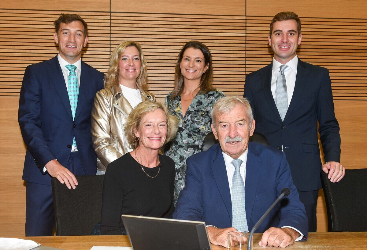  Judge Olann Kelleher with his wife Susan, sons Alex and Barry and daughters Gretchen and Alison, on his last day presiding over court number 1, at the Criminal Court of Justice, Cork. Picture: David Keane.