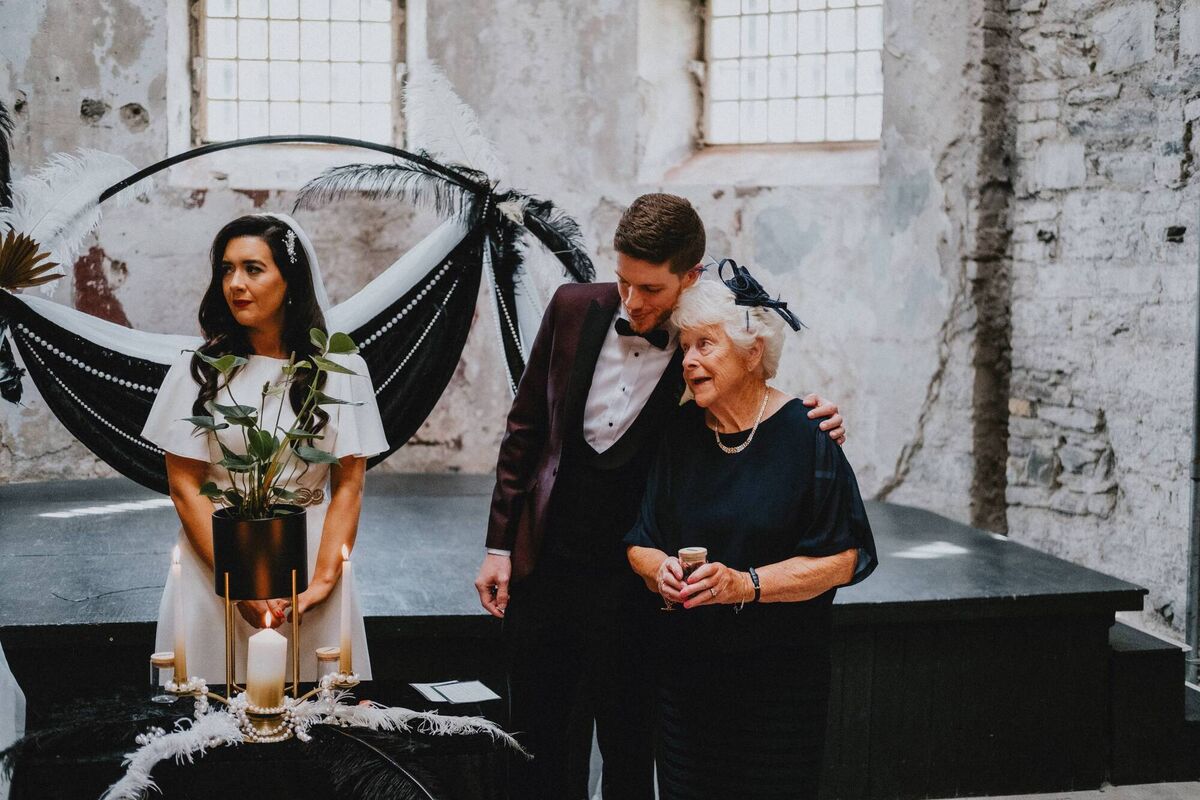 The couple at their special planting ceremony - where they combined soil from places with meaning to them both - like their parents’ gardens, their own home, and Sherkin Island (where childhood summers were spent). Also pictured is Shane’s granny Pat. The couple at their special planting ceremony - where they combined soil from places with meaning to them both - like their parents’ gardens, their own home, and Sherkin Island (where childhood summers were spent). Also pictured is Shane’s granny Pat.