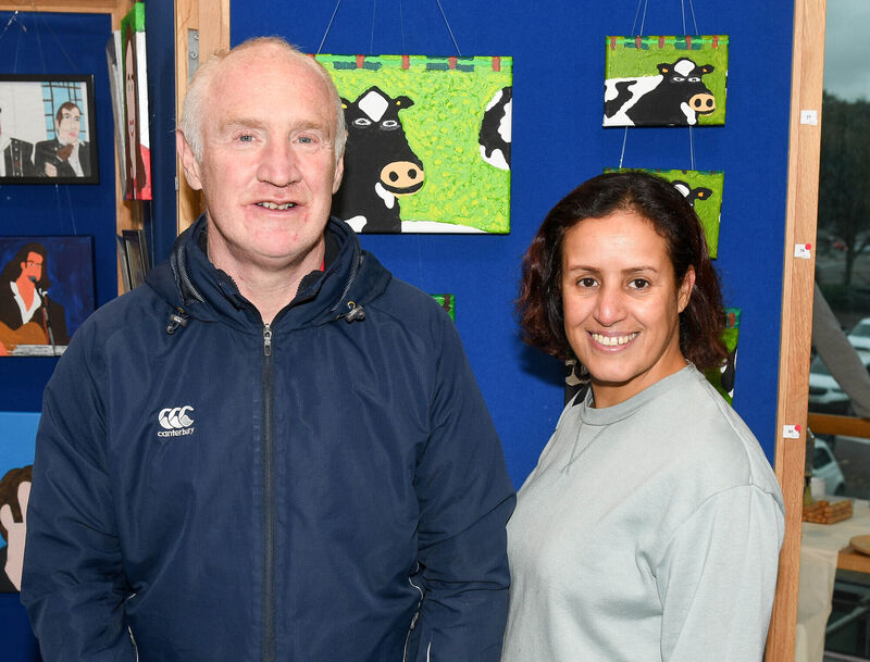 Dan Teehan and Aziza Amezane, attending the launch of the art exhibition of Matthew Sexton at Bishopstown Library.