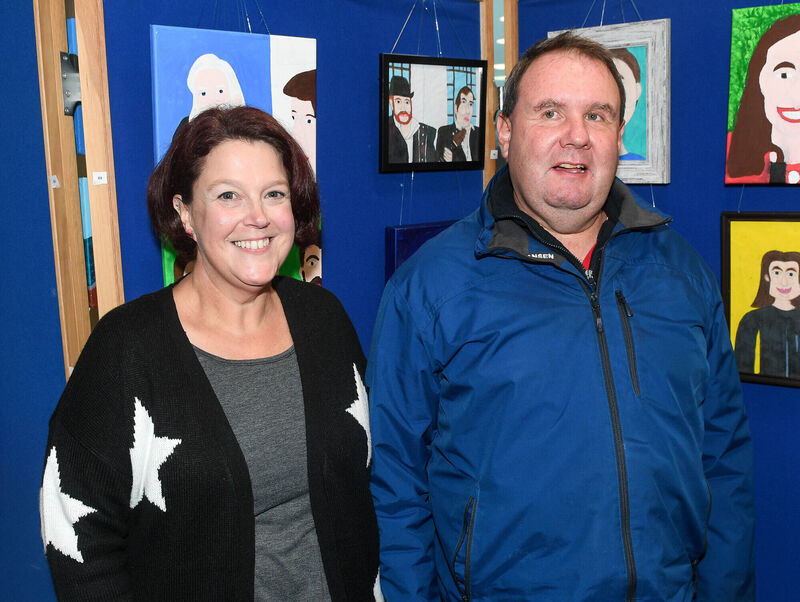 Lindsay Hope and Paul O'Mahony, at the launch of the art exhibition of Matthew Sexton at Bishopstown Library. Picture: David Keane.