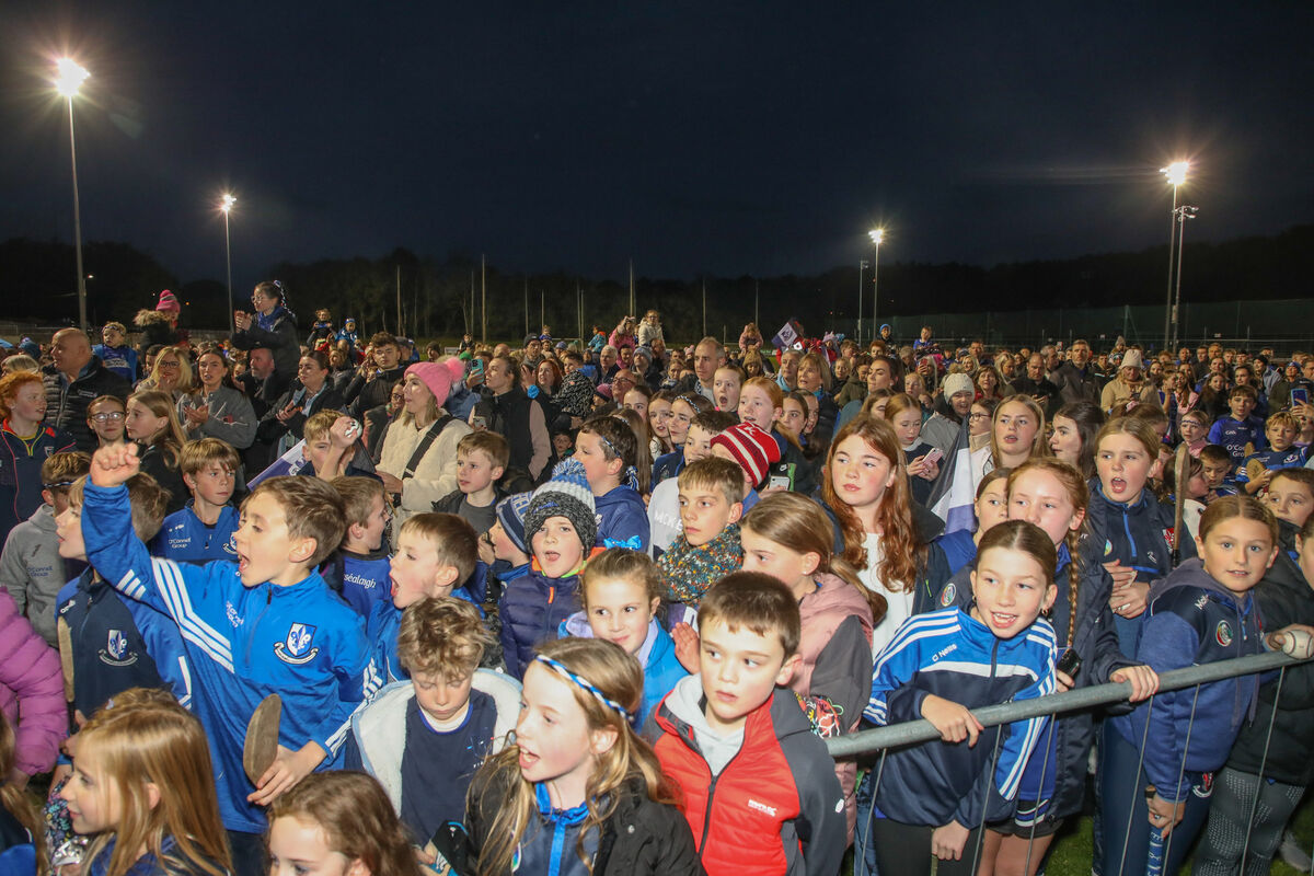 Young supporters at the homecoming celebrations in Glanmire for the Sarsfields senior hurling team who won the County Final after beating Midleton. - Picture: David Creedon