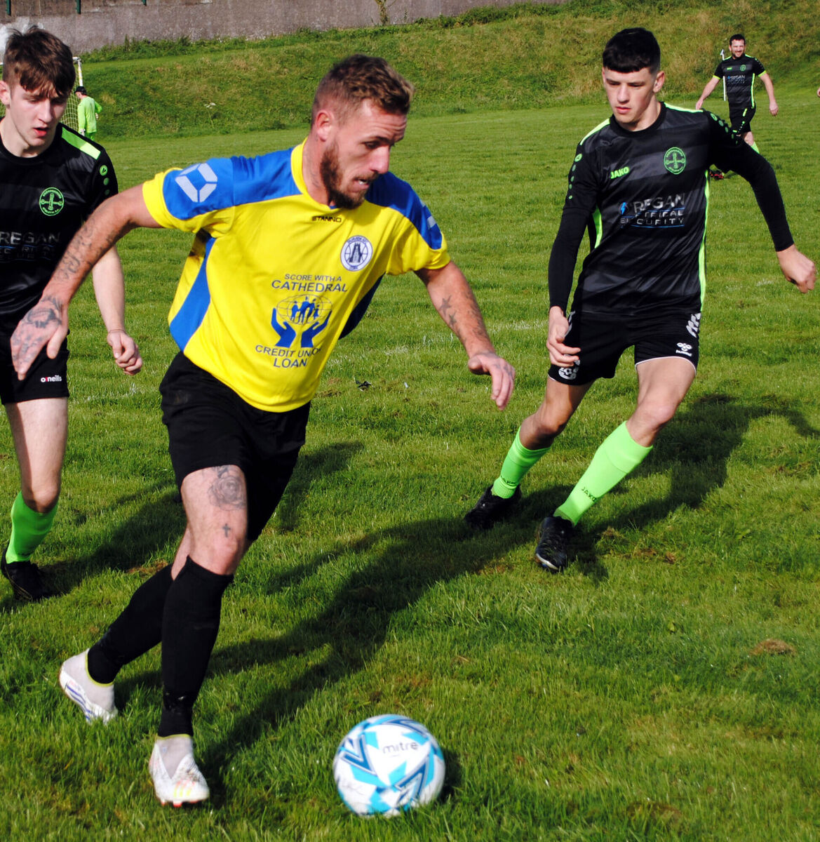 Knocknaheeny Celtic's Wayne Doherty looks for an opening. Picture: Barry Peelo. Knocknaheeny Celtic's Wayne Doherty looks for an opening. Picture: Barry Peelo.