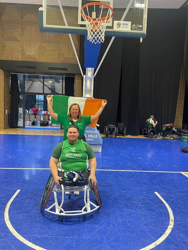 Jack Quinn with his mother Fiona after winning the bronze medal at the European Wheelchair Basketball Championships. Jack Quinn with his mother Fiona after winning the bronze medal at the European Wheelchair Basketball Championships.