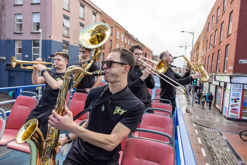 The New Brass Kings performing on the Guinness Jazz bus.	Picture: Naoise Culhane
                    