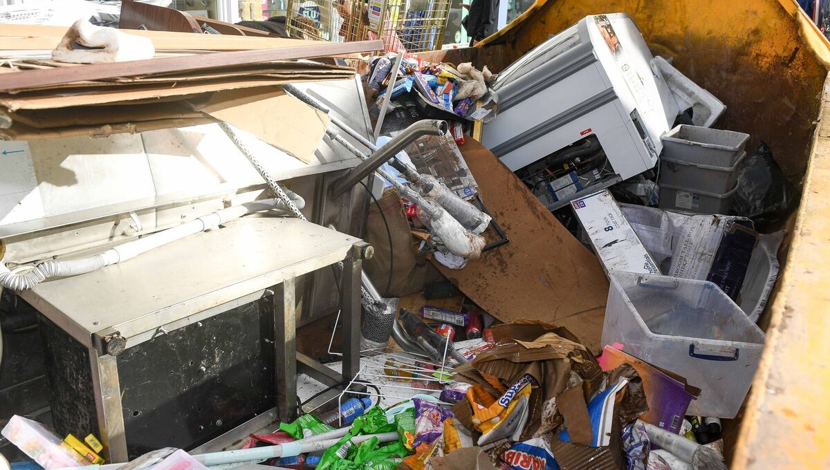  One of the many skips filled with damaged goods as a result of the flooding in Midleton Co Cork.