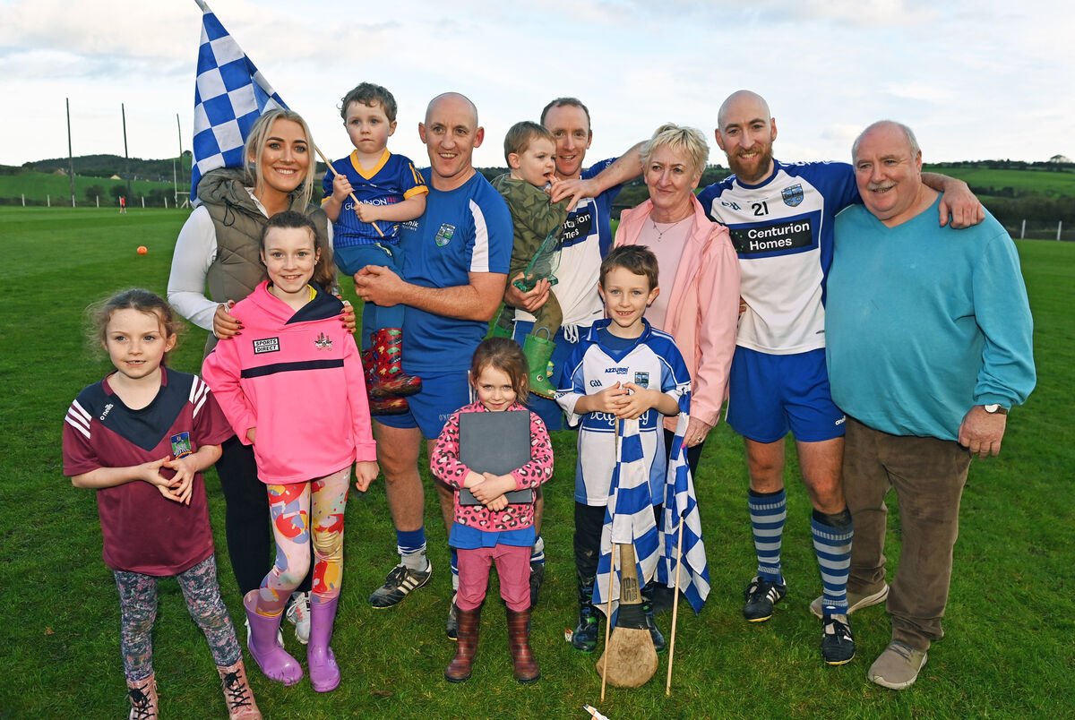 Belgooly brothers Ruairi, Barry and Jamie Dwyer with parents Angela and Jimmy and their sister Aislinn and siblings after defeating Valley Rovers. Picture: Eddie O'Hare Belgooly brothers Ruairi, Barry and Jamie Dwyer with parents Angela and Jimmy and their sister Aislinn and siblings after defeating Valley Rovers. Picture: Eddie O'Hare