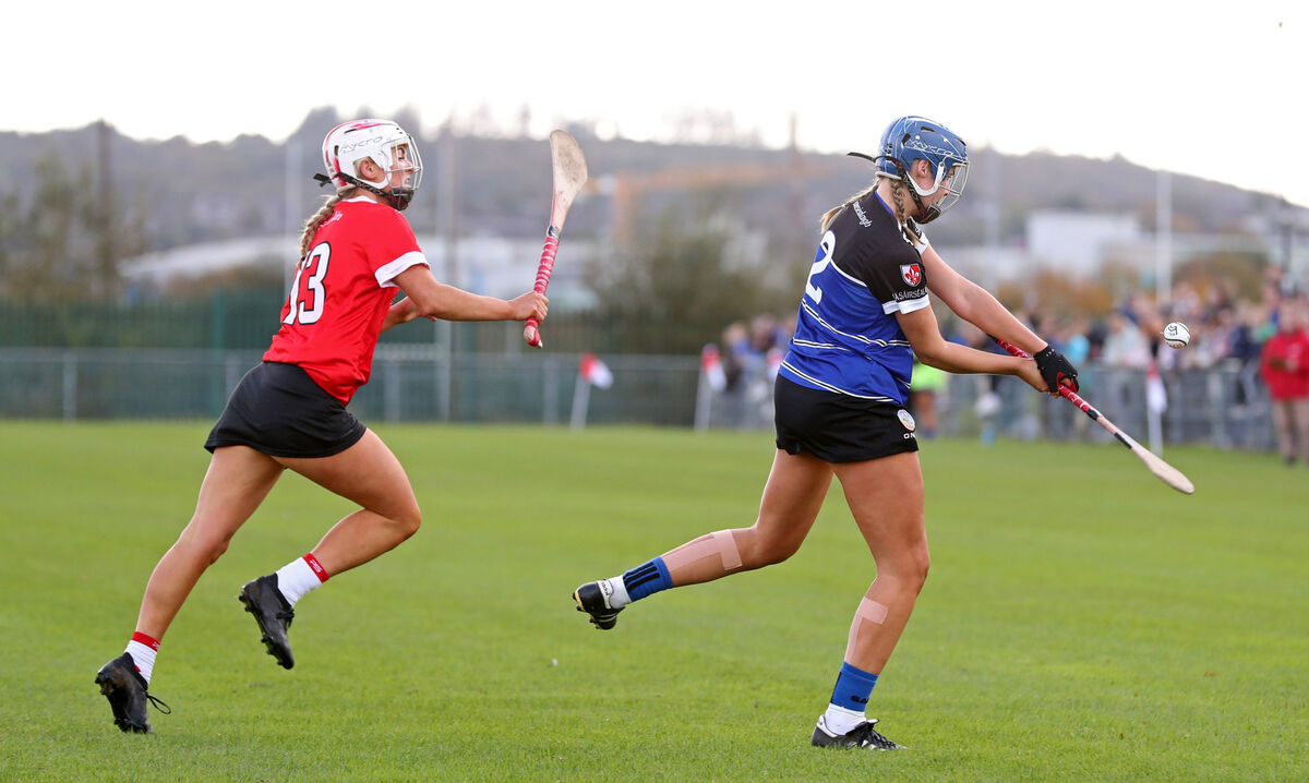 Cliona O'Callaghan, Seandún, battles Laura Dunlea, Sarsfields. Picture: Jim Coughlan. Cliona O'Callaghan, Seandún, battles Laura Dunlea, Sarsfields. Picture: Jim Coughlan.