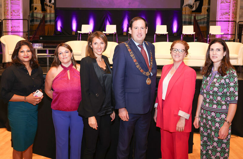 Pictured are speakers Shalini Wiseman, Dr Tanya Mulcahy, Dr Caoimhe Hartley, Lord Mayor Cllr Kieran McCarthy, Dr Karen Soffe and Dr Brenda Moran.