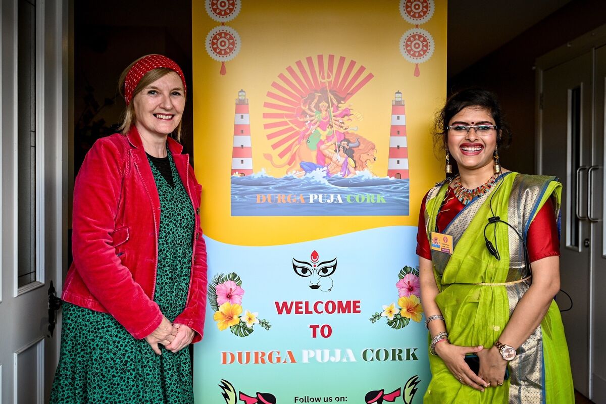  Agnes O’Sullivan, Nano Nagle and Royini Roy, event organiser pictured at the Durga Puja in Mahon Community Centre on Sunset. Picture by Chani Anderson