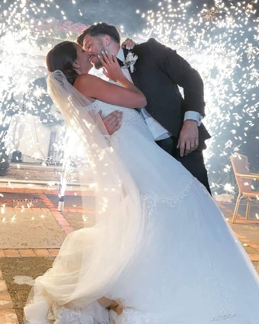 Miriam el Mahdi from Douglas with husband Olly on their wedding day. Miriam el Mahdi from Douglas with husband Olly on their wedding day.