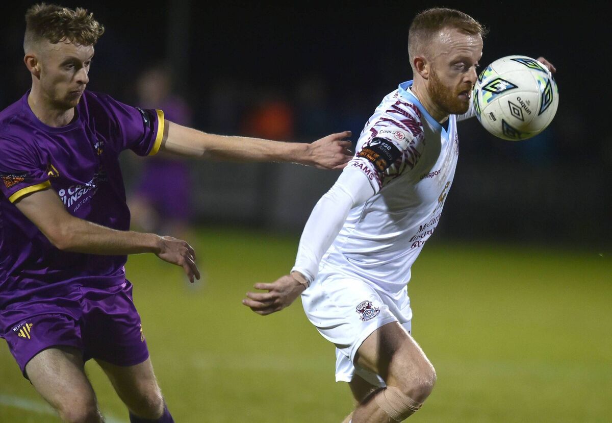 Wexford FC's Reece Webb and Cobh's Jack Doherty in action at Ferrycarrig Park on Tuesday evening. Pic: Jim Campbell