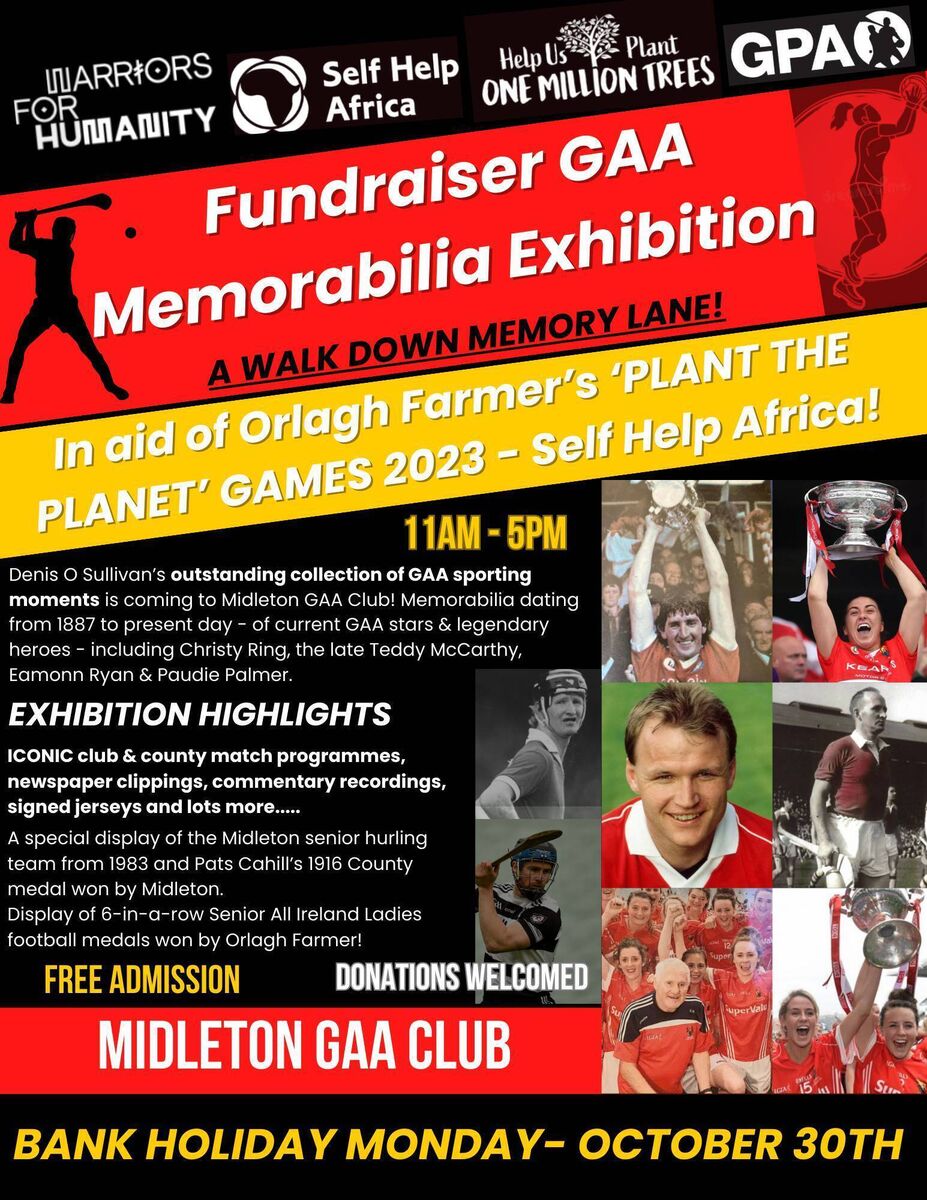 Details of the GAA memorabilia exhibition hosted by Orlagh Farmer at Midleton GAA Club on Monday next, October 30.
