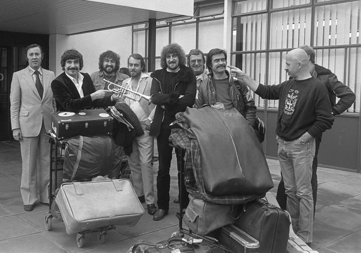 Kenny Ball and his group arrive at Cork Airport for the jazz festival in 1978. Kenny Ball and his group arrive at Cork Airport for the jazz festival in 1978.