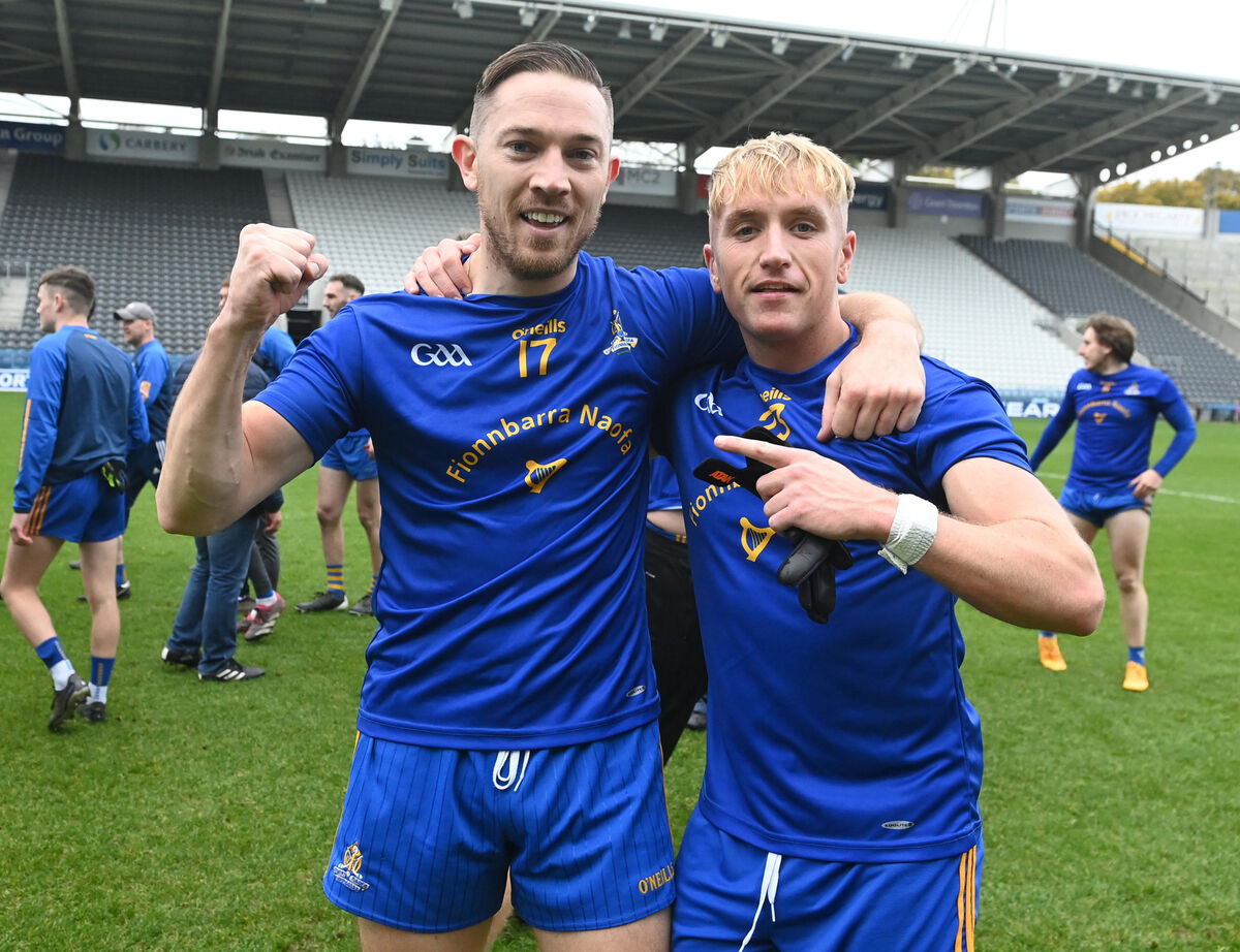 St Finbarr's Cian Madden scorer of the winning goal with Cian O'Sullivan after beating Kilmurry in the Premier JFC final at Páirc Uí Chaoimh. Picture: Eddie O'Hare