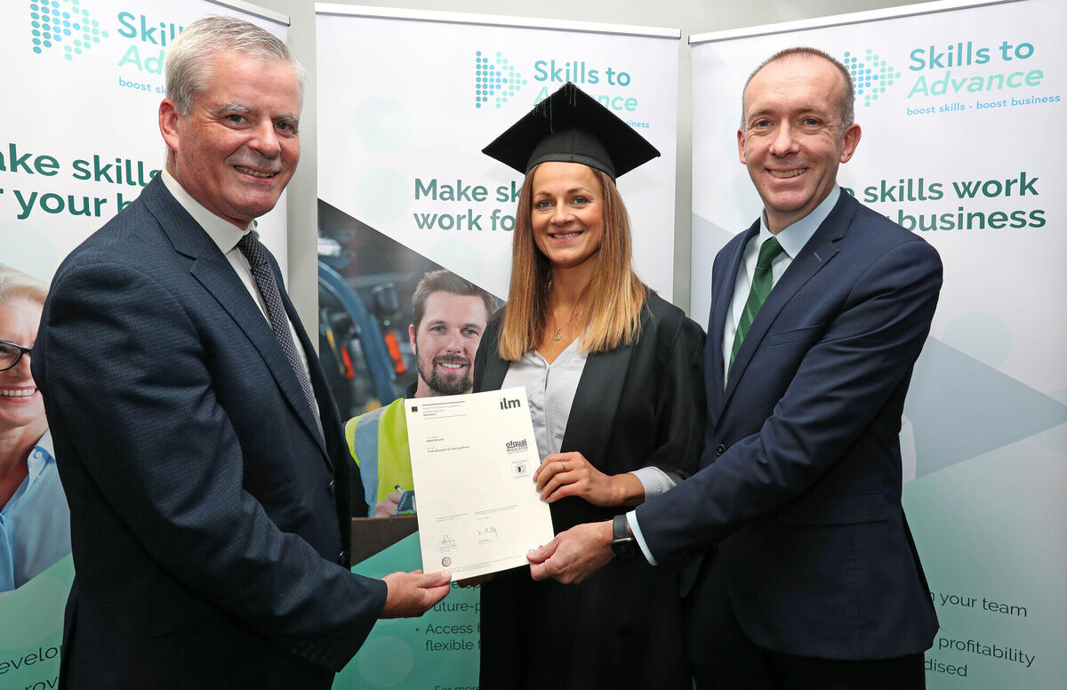 Pictured is Denis Leamy, Chief Executive Cork ETB presenting Agata Beczek, with her Certificate, also included is Fergal Harte, General Manager The Kingsley Hotel, at the Institute of Leadership & Management (ILM Level 4) Graduation Ceremony. Pictured is Denis Leamy, Chief Executive Cork ETB presenting Agata Beczek, with her Certificate, also included is Fergal Harte, General Manager The Kingsley Hotel, at the Institute of Leadership & Management (ILM Level 4) Graduation Ceremony.