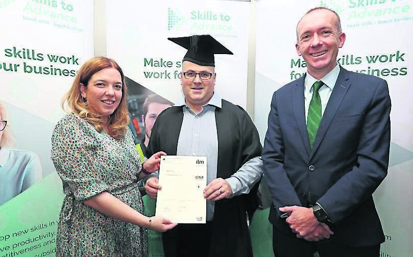 Pictured is Niamh Gaine, Assistant Manager Cork College of FET Bisopstown Campus presenting Eugene Canavan, with his Certificate, also included is Fergal Harte, General Manager The Kingsley Hotel, at the Institute of Leadership & Management (ILM Level 4) Graduation Ceremony (members from The Fota Collection - The Kingsley Hotel / Fota Island Resort), at the Cork College of FET Bishopstown Campus, Bishopstown, Cork.Picture: Jim Coughlan. Pictured is Niamh Gaine, Assistant Manager Cork College of FET Bisopstown Campus presenting Eugene Canavan, with his Certificate, also included is Fergal Harte, General Manager The Kingsley Hotel, at the Institute of Leadership & Management (ILM Level 4) Graduation Ceremony (members from The Fota Collection - The Kingsley Hotel / Fota Island Resort), at the Cork College of FET Bishopstown Campus, Bishopstown, Cork.Picture: Jim Coughlan.