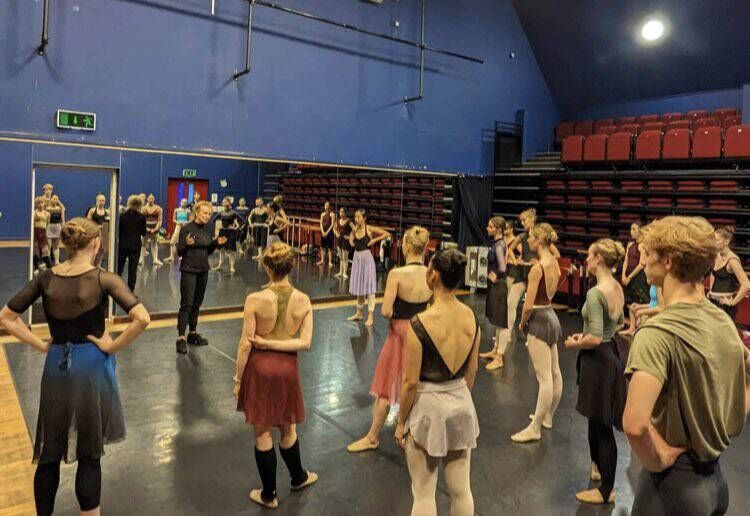 Ballet mistress Patricia Crosbie with dancers from Swan Lake in rehearsals.