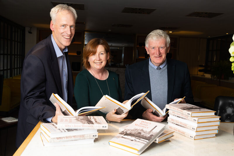 Authors Stephen D’Alton, a descendant of the Wise family, Carol Quinn, Head of Archives at Irish Distillers, and Barry Crockett, Master Distiller Emeritus, at the book launch of Wise’s Irish Whiskey: The history of Cork’s North Mall Distillery, published by Cork University Press.	Picture: Darragh Kane