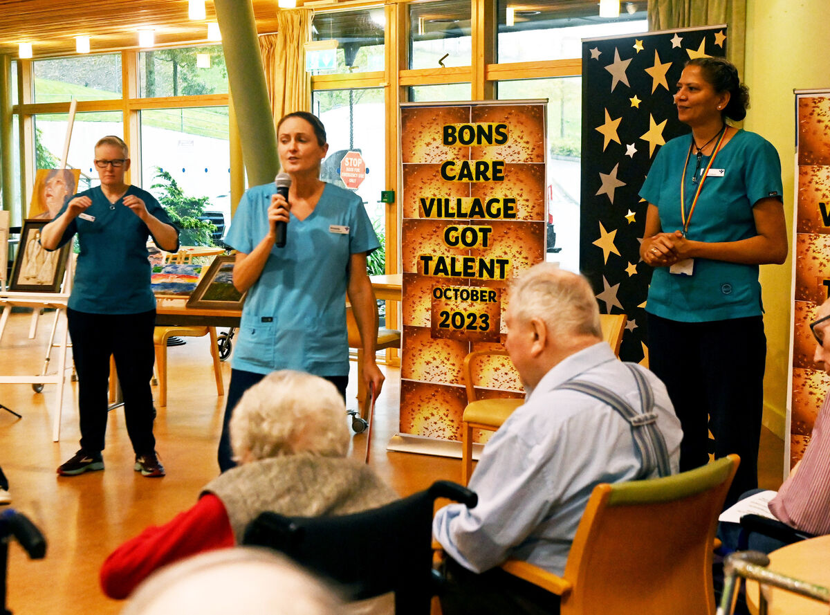 Staff Feona Daly-Cairns, Amanda Devereaux and Julie Tobin taking part in the staff and residents talent show at Bon Secours Care Village. Picture; Eddie O'Hare