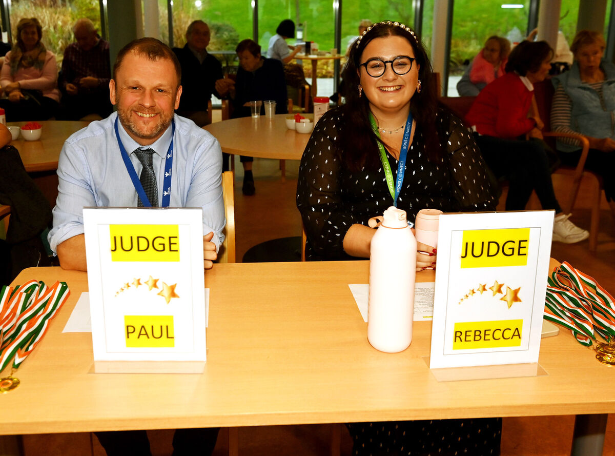 Judges Paul McCarthy and Rebecca Madden at the staff and residents talent show at Bon Secours Care Village. Picture; Eddie O'Hare