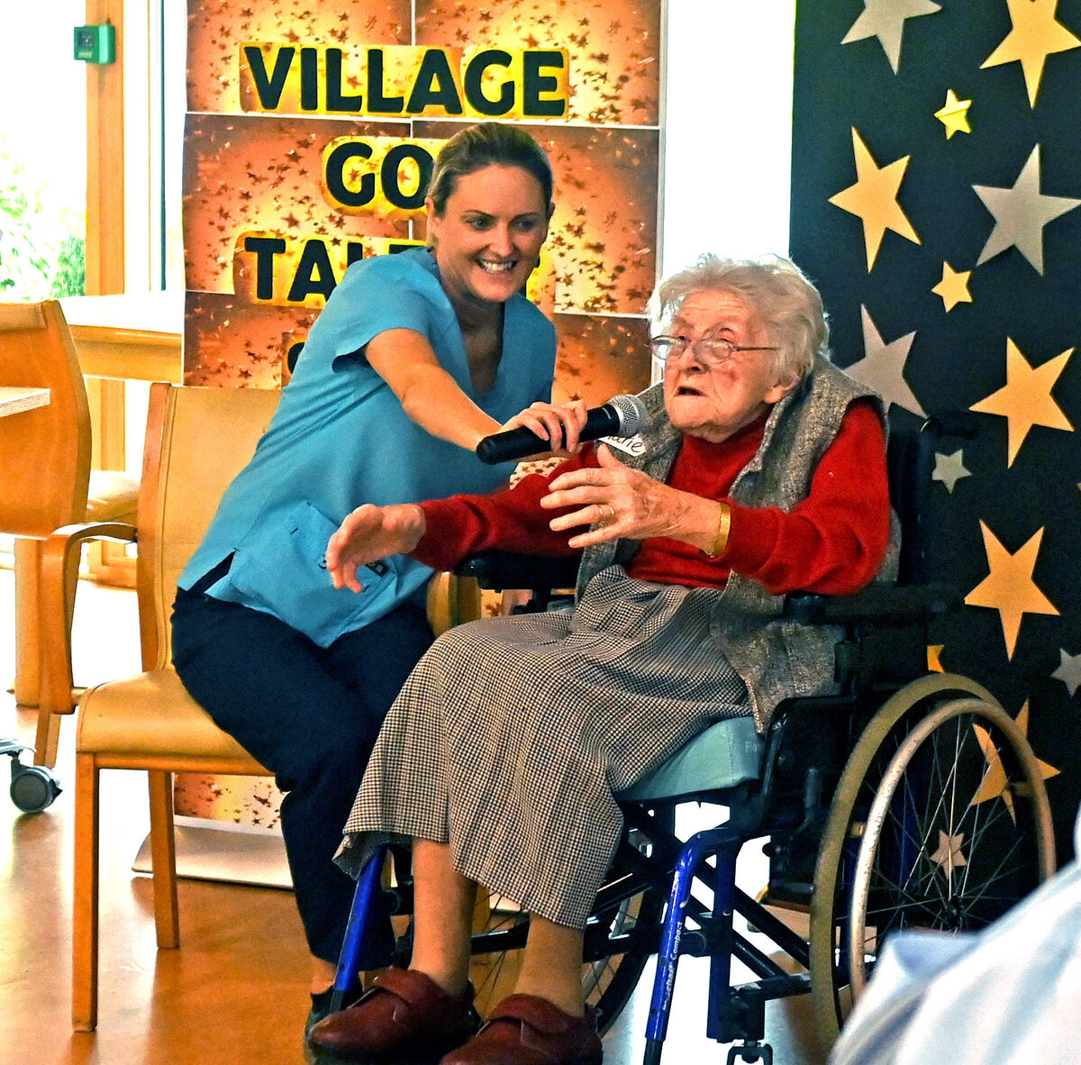 Resident Mary Byrne with Amanda Devereaux taking part in the staff and residents talent show at Bon Secours Care Village. Picture; Eddie O'Hare