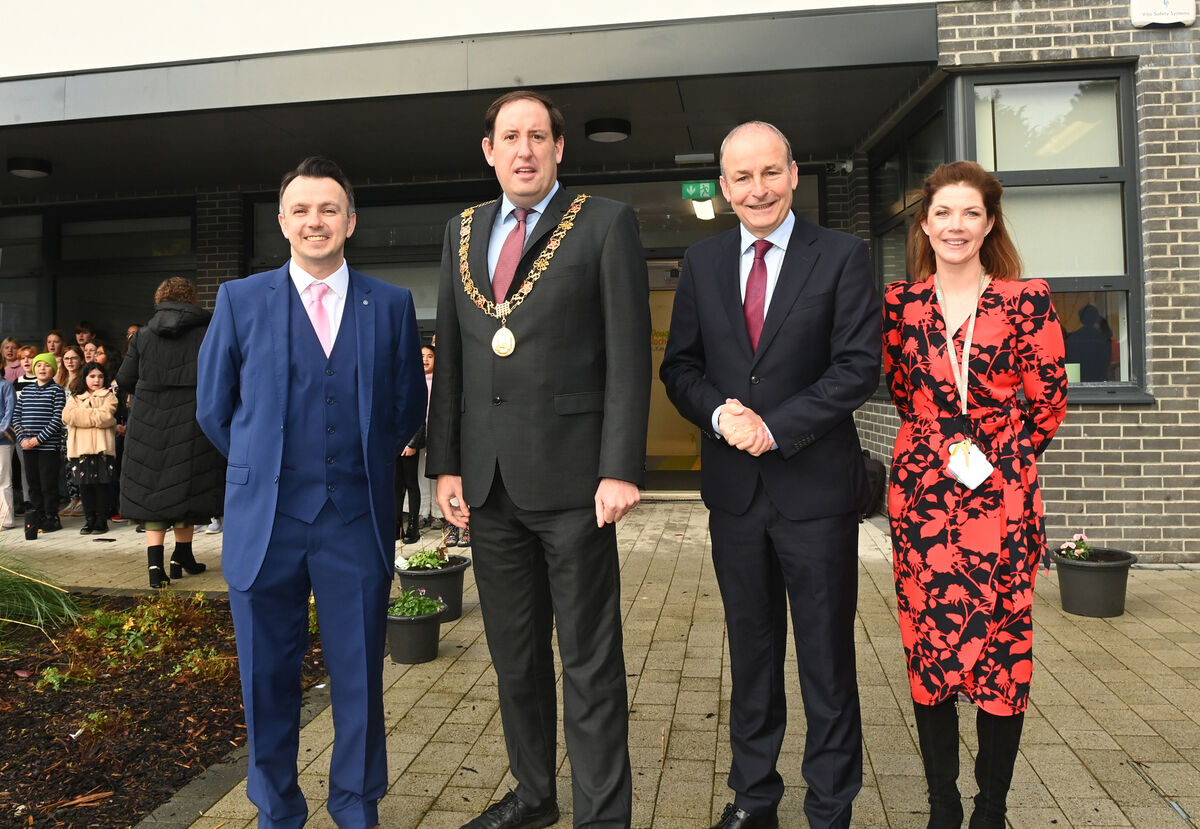  Principal Dr Alan Sheehan with Lord Mayor Cllr Kieran McCarthy, Tánaiste Micheál Martin and Deputy Principal Erica Murphy at the official opening of Douglas Rochestown Educate Together National School's new school building on Carr’s Hill. Picture: Larry Cummins