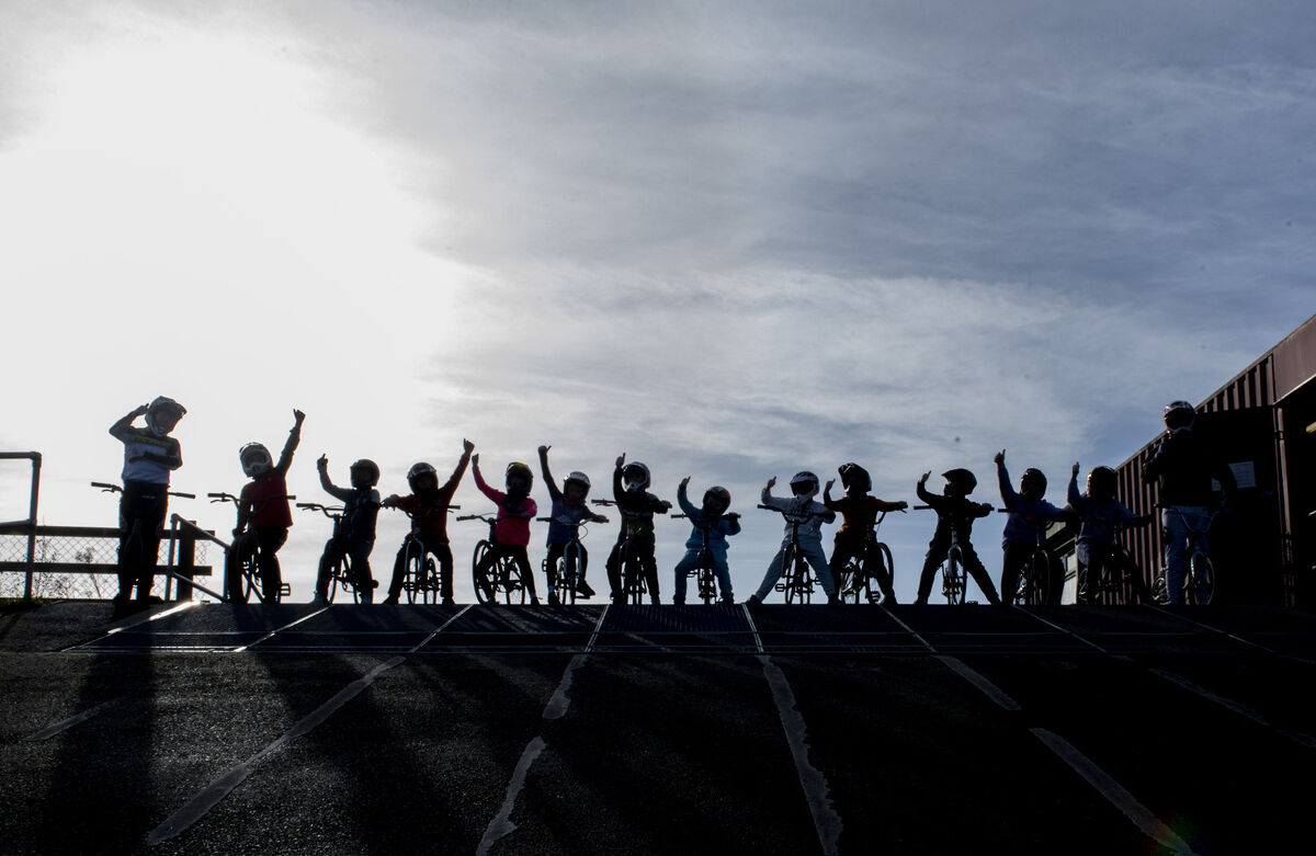Kids from The Hut in Gurranabraher ready for the start of the BMX track. Pic: Brian Lougheed