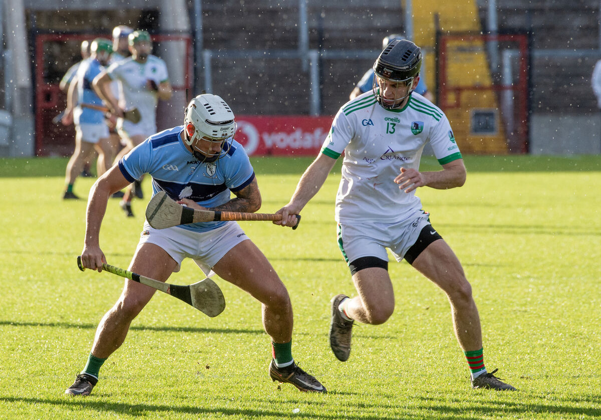 Thomas Clancy, Clonakilty, holding off Alan O'Shea, Ballinora. Picture: Dan Linehan Thomas Clancy, Clonakilty, holding off Alan O'Shea, Ballinora. Picture: Dan Linehan