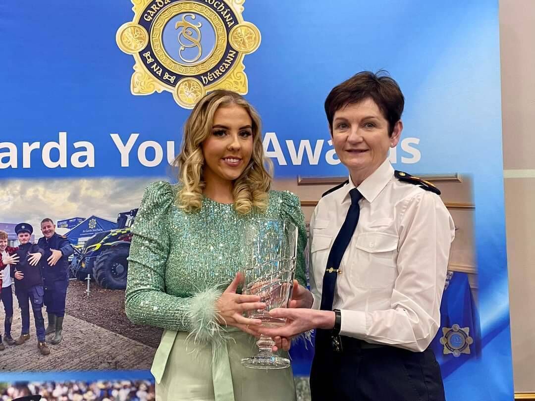 Casey Cullinane from Knocknaheeny is presented with a Garda National Youth Award by Deputy Garda Commissioner Anne Marie McMahon.