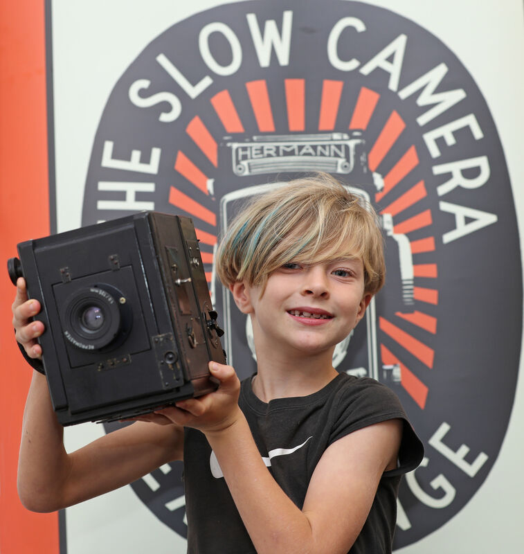  Otto Marbe with one of his late dad, Hermann's, cameras.