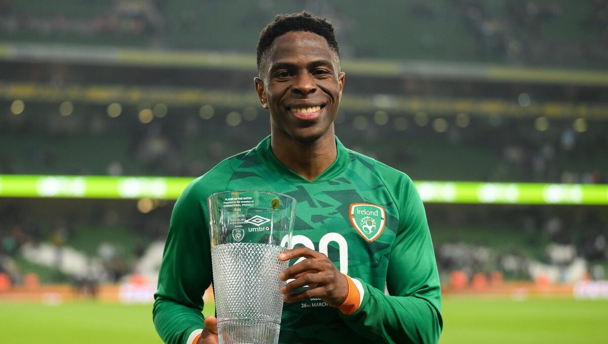 Player of the match Chiedozie Ogbene of the  Republic of Ireland after the international friendly match against Belgium at the Aviva Stadium in Dublin. Picture: Stephen McCarthy/Sportsfile