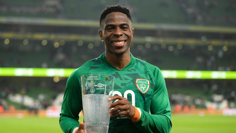 Player of the match Chiedozie Ogbene of Republic of Ireland after the international friendly match between Republic of Ireland and Belgium at the Aviva Stadium in Dublin. Picture: Stephen McCarthy/Sportsfile