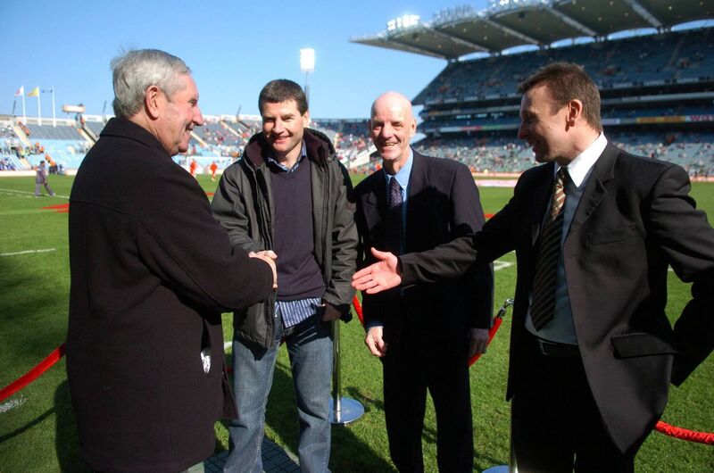 Former internationals Frank O'Farrell, Denis Irwin, Miah Dennehy and Kieran O'Regan were introduced to the crowd at Croke Park. Picture: Eddie O'Hare Former internationals Frank O'Farrell, Denis Irwin, Miah Dennehy and Kieran O'Regan were introduced to the crowd at Croke Park. Picture: Eddie O'Hare