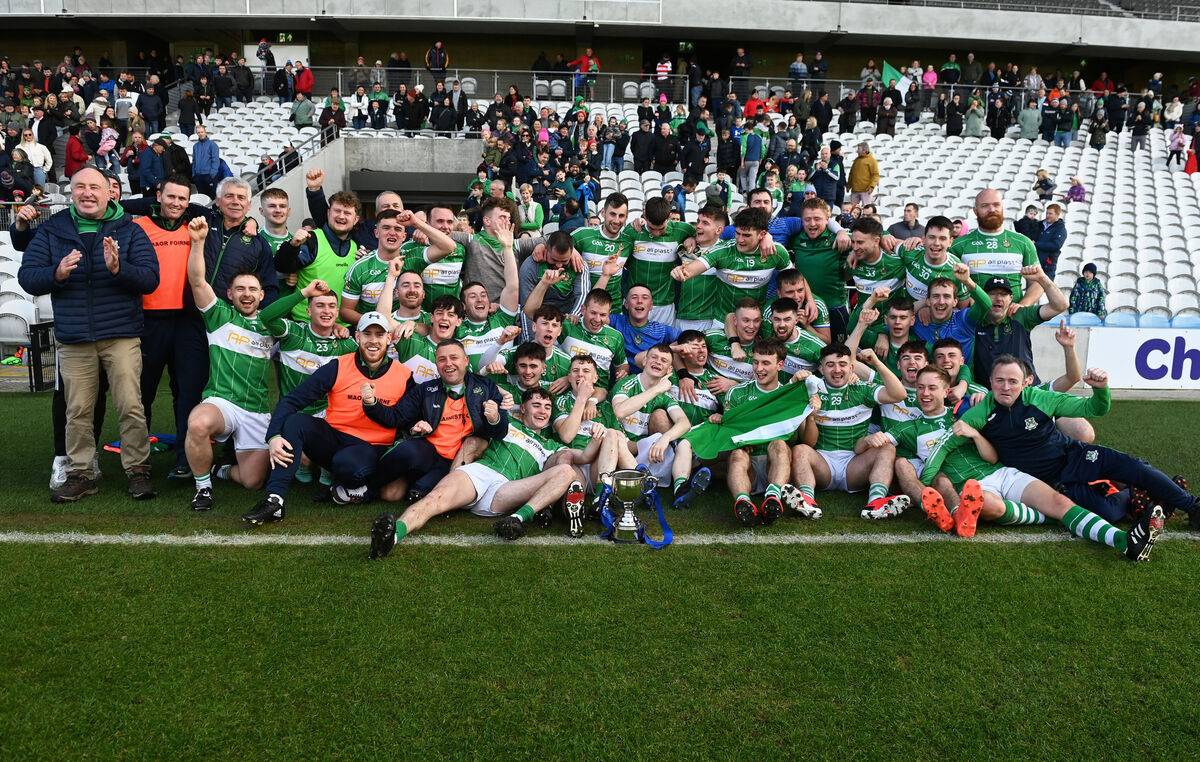 Aghabullogue players and mentors celebrate after defeating Mitchelstown in the Bon Secours Hospital IAFC final at Páirc Uí Chaoimh. Picture: Eddie O'Hare