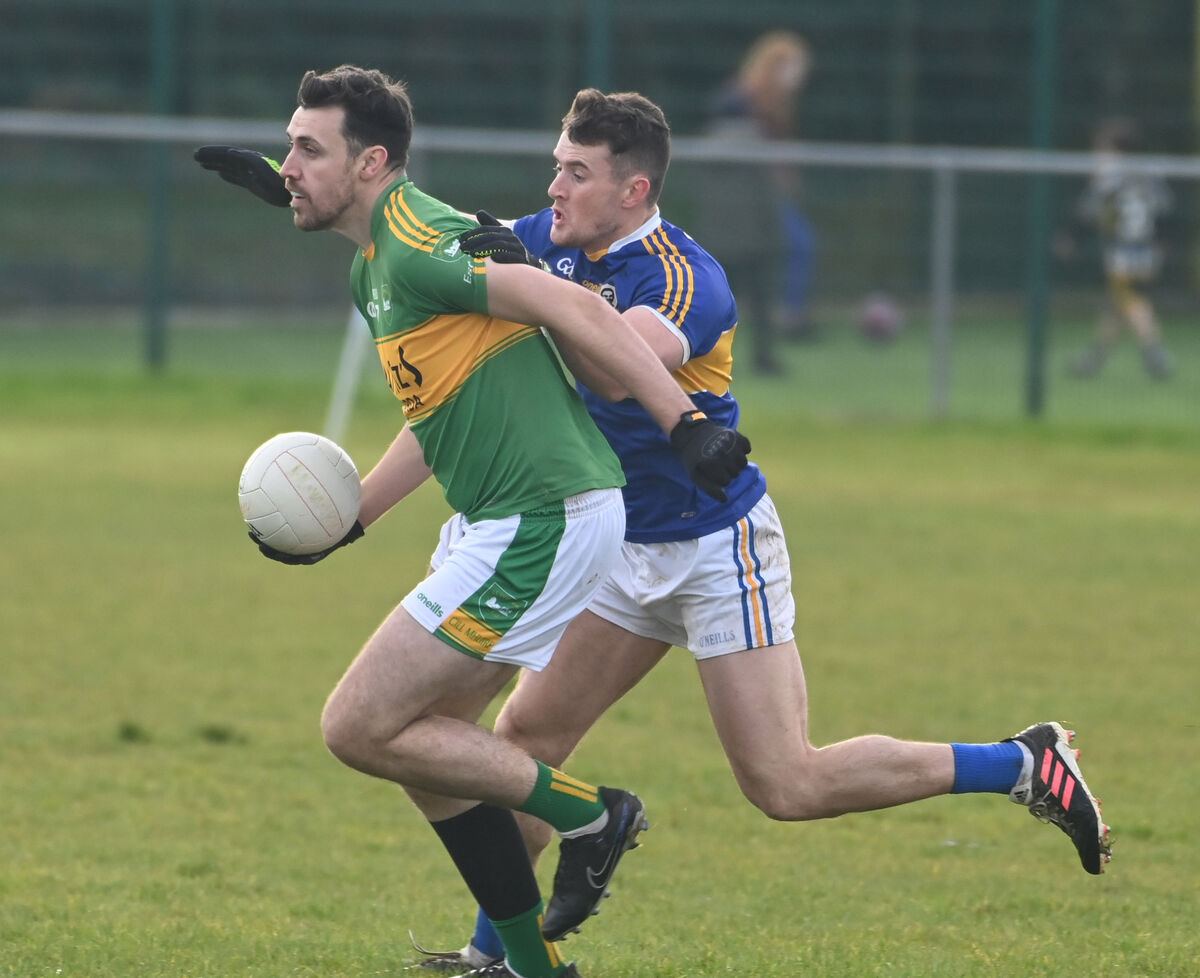 Kilmurry's Greg Barrett is tackled by Sean Treacys' Darragh Kennedy. Picture: Eddie O'Hare Kilmurry's Greg Barrett is tackled by Sean Treacys' Darragh Kennedy. Picture: Eddie O'Hare