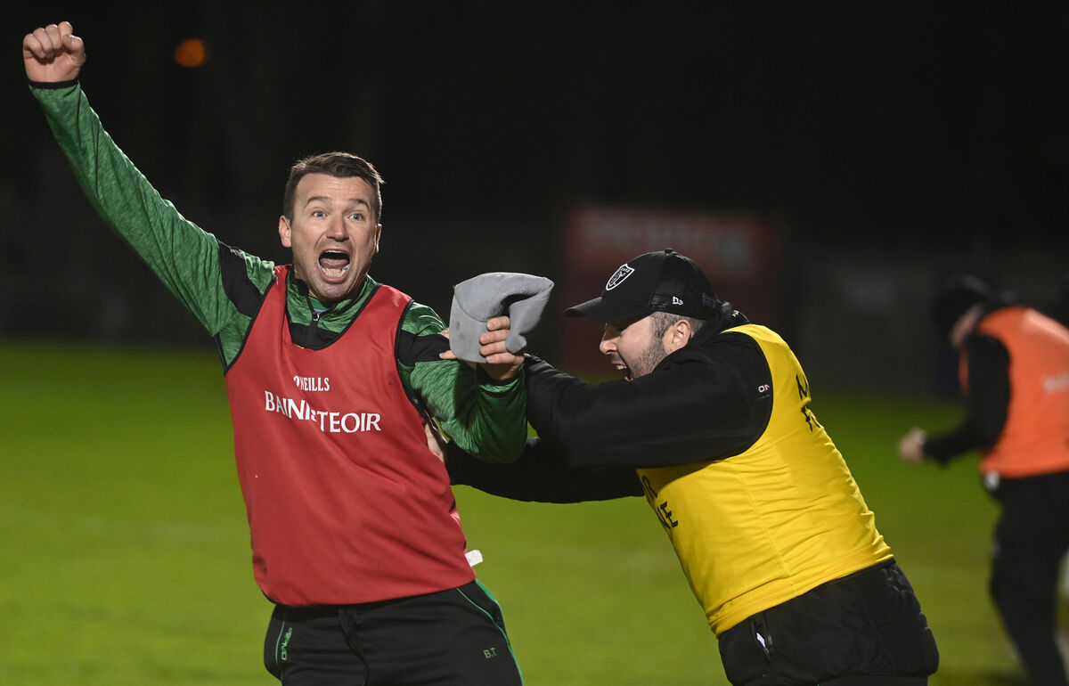 Selectors Brian Twomey and Gearoid Lynch react as Nemo Rangers clinch victory with the late goal. Picture: Larry Cummins Selectors Brian Twomey and Gearoid Lynch react as Nemo Rangers clinch victory with the late goal. Picture: Larry Cummins