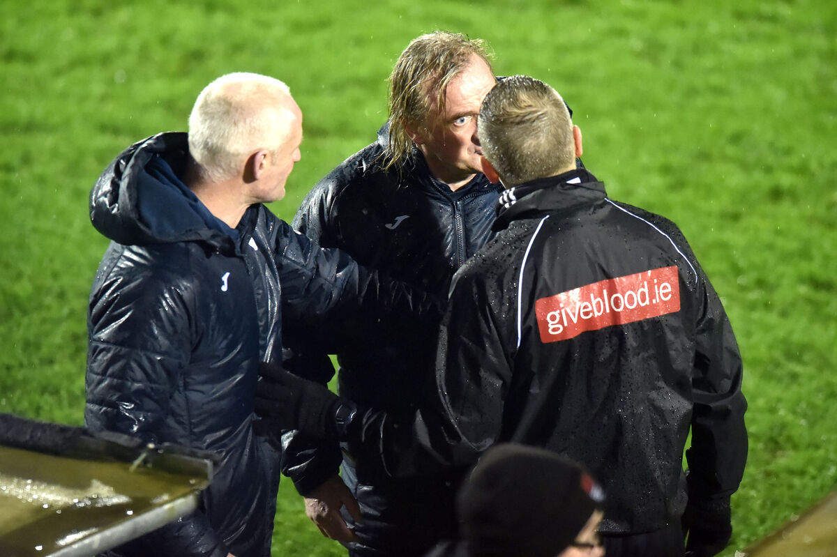  Former Finn Harps' manager Ollie Horgan disputes a decision at Turner's Cross. Picture: Eddie O'Hare